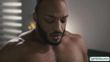 Breasty TS Foxxy gobbles large swarthy jock - 6 image