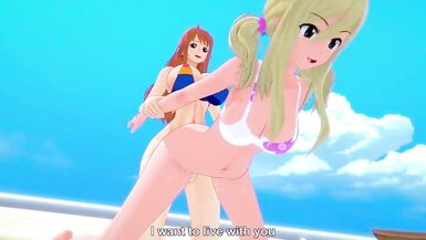 One Piece x Fairy Tail: Shemale Hentai Nami Fuck Lucy - 11 image