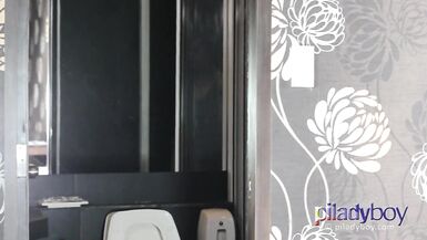 Pi Tranny with red lips stroking her weenie and cum - 1 image