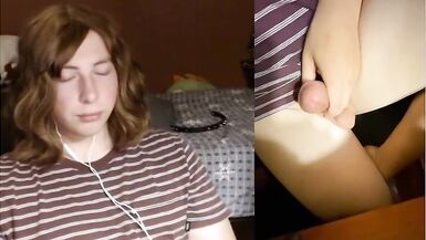 Cute legal age teenager lady-boy jerks large ramrod & cums - 3 image