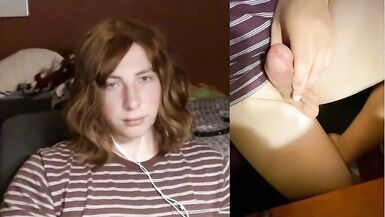 Cute legal age teenager lady-boy jerks large ramrod & cums - 4 image