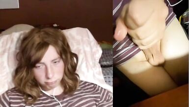 Cute legal age teenager lady-boy jerks large ramrod & cums - 6 image
