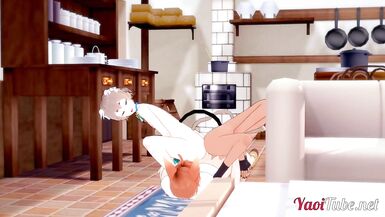 Yaoi CG - Three-Some, 2 Nekoboys Masturbate a Foxboy with their Booty and that guy Cums on their Buttock - 4 image