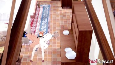 Yaoi CG - Three-Some, 2 Nekoboys Masturbate a Foxboy with their Booty and that guy Cums on their Buttock - 6 image