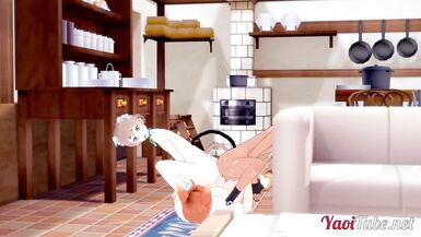 Yaoi CG - Three-Some, 2 Nekoboys Masturbate a Foxboy with their Booty and that guy Cums on their Buttock - 9 image