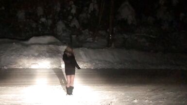 Real Non-Professional Female Masker Wearing Boots, Taut Darksome Suit in various Locations in Winter - 3 image