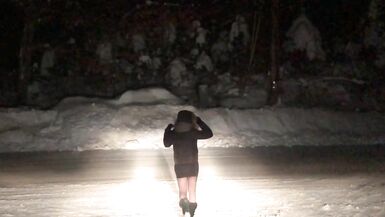 Real Non-Professional Female Masker Wearing Boots, Taut Darksome Suit in various Locations in Winter - 4 image