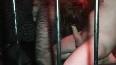 Mike Banging shemale Gigi and April in the Cage at SheWorld