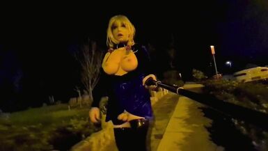 Bimbo sissy floozy flashing by busy road (receives seen) - 6 image