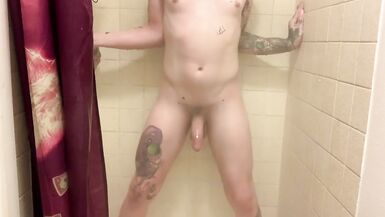 Marvelous Whore Wife Transgirl Bonks her Gaping Slit in the Shower - 12 image