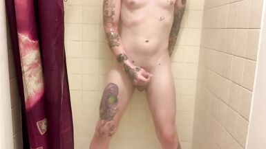 Marvelous Whore Wife Transgirl Bonks her Gaping Slit in the Shower - 14 image