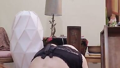 Cute Slender Transgender Stretches and Shows Gap up Close for Dad - 1 image