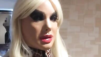 Sloan being Ladylike (female Mask, Petticoat, Hose, Mask, Crossdress, Trans, Wig, Heels, Transform)