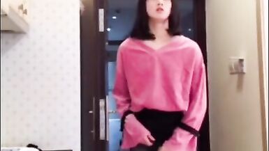 Oriental Tranny masturbating her schlong flashing it to a woman - 15 image