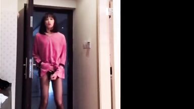 Oriental Tranny masturbating her schlong flashing it to a woman - 4 image