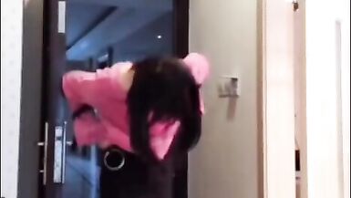 Oriental Tranny masturbating her schlong flashing it to a woman - 7 image