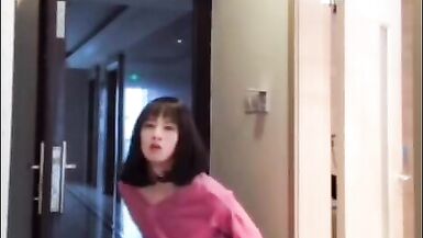 Oriental Tranny masturbating her schlong flashing it to a woman