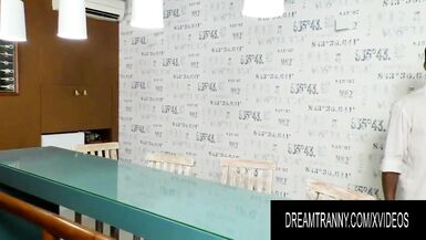 Hawt Trans Newbie Maira Dimov Receives an Interracial Double Anal and Cums Hard - 3 image