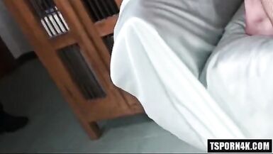 Sexy t-girl foursome and spunk fountain - 15 image