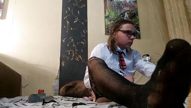 shemale with beutiful butt engulfing and banging vibrator on livecam - 15 image