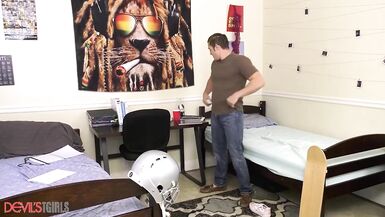 DevilsTGirls Hawt Trans Hotty Does It Doggy In Knob's College Dorm - 2 image