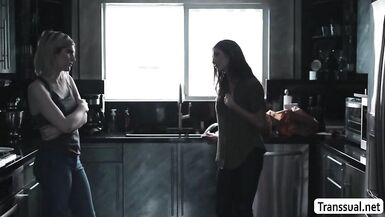 TS Ella makes her men wang hard by footjob - 1 image