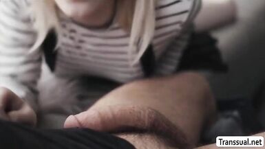 TS Ella makes her men wang hard by footjob - 9 image