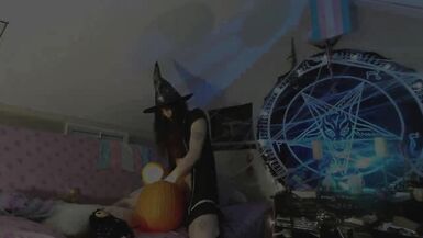 Magical Transgender Witch Beauty Puts her Wand in a Pumpkin - Halloween Specific - 5 image