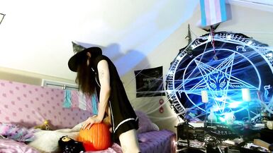 Magical Transgender Witch Beauty Puts her Wand in a Pumpkin - Halloween Specific - 6 image