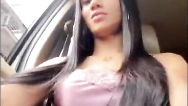 that babe is a very excited t-girl stroking it in the car and busted - 3 image