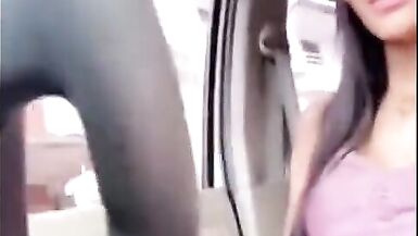 that babe is a very excited t-girl stroking it in the car and busted - 5 image