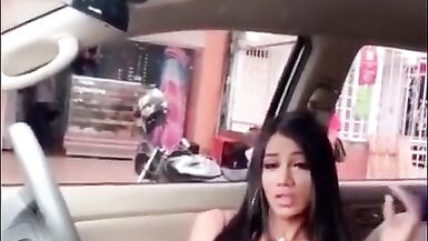 that babe is a very excited t-girl stroking it in the car and busted - 8 image