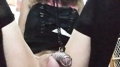 Sissy Locked in Chastity Rides Marital-Device like a Worthy Whore - 1 image