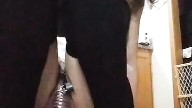 Sissy Locked in Chastity Rides Marital-Device like a Worthy Whore - 15 image