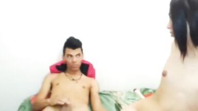 two Non-Professional Youthful Trannys Bonks jointly on Livecam - 4 image