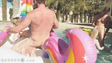 Knob Flopping Transgender Fuckfest In Pool - GenderX