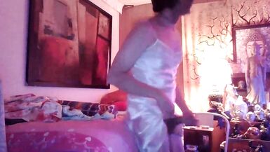 Sissy Have A Fun Weed and Playing with her Anus in a Satin Costume and Nighty