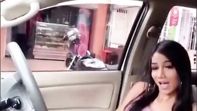 Yolanda is a very Horny Shemale Wanking it in the Car and Busted - 12 image