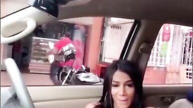 Yolanda is a very Horny Shemale Wanking it in the Car and Busted - 9 image