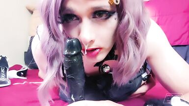 CD Kitten Milksop Playing with Black Dildo