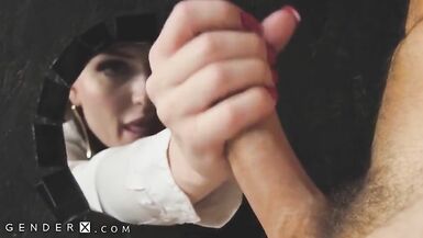 Stunning TS Woman Visiting a Glory Hole to Suck a Cock and get Fucked in the Ass - 9 image