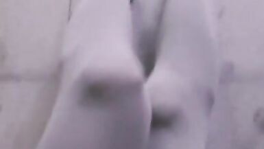 Crossdresser Masturbating on Footbridge and Cum on Feet - 1 image