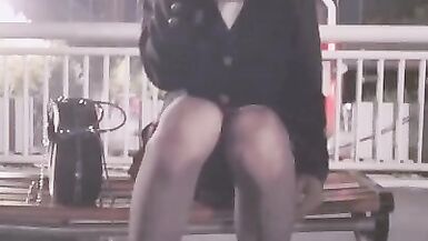 Crossdresser Masturbating on Footbridge and Cum on Feet - 4 image