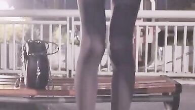 Crossdresser Masturbating on Footbridge and Cum on Feet - 7 image