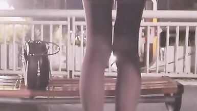 Crossdresser Masturbating on Footbridge and Cum on Feet - 8 image