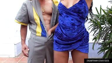 Horny Tranny Geovanna Portylia Jams Her Big Cock Up a Guys Ass - 1 image