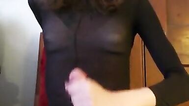 Big Dick Tgirl Rose Marie Cums all over herself - 2 image