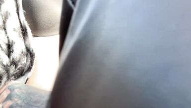 Nympho Transgirl can't Stop Playing with herself in the Car/ HUGE CUMSHOT - 4 image