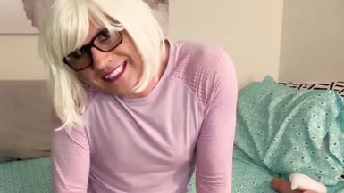 Slutty Trans Sissy Strokes her Hard Cock for a Cute little Sissy Cumshot - 1 image