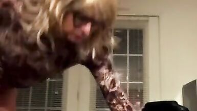 Horny Trans Sissy Slut goes outside in Panties, Open Blinds Rides Dildo 4 U - 15 image